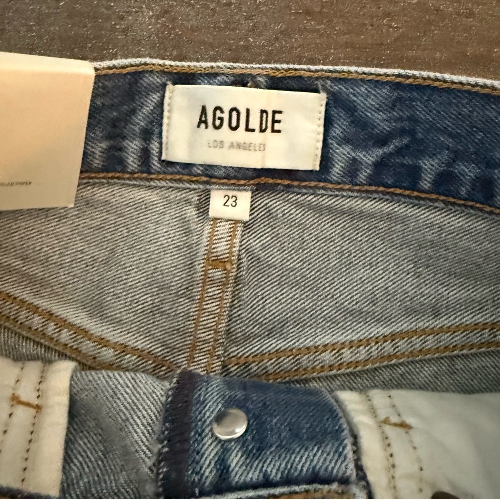 NEW Agolde Womens Size 23 Parker Long Denim Shorts Cut Off Distressed ButtonFly - Picture 7 of 10